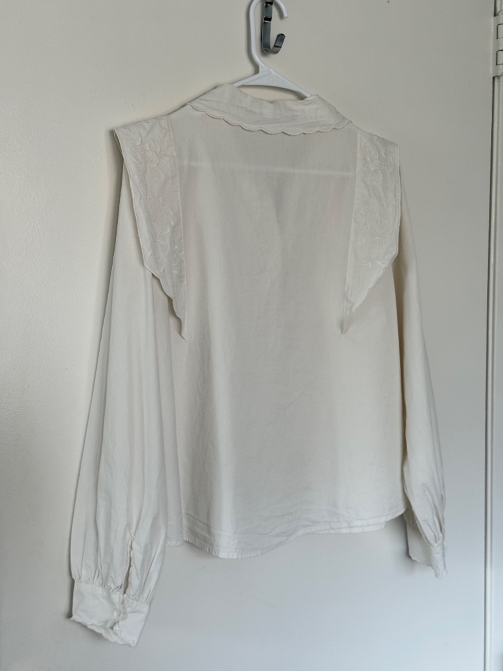 Zara White Embroidered Peter Pan Collar Cotton Blouse Top Cottagecore French - Picture 4 of 11